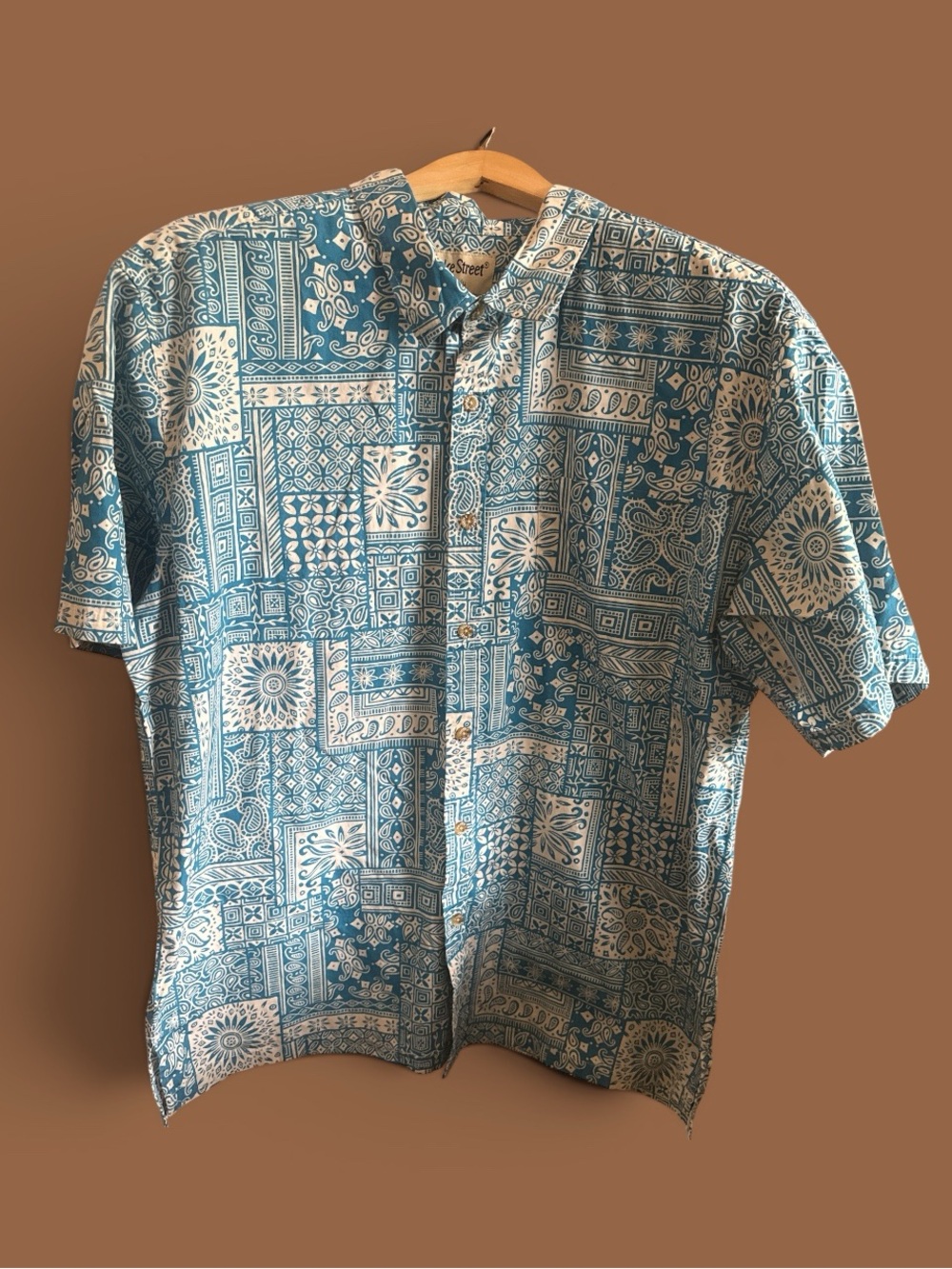 Cooke Street USA Hawiian Tropical Blue Patterned Short-Sleeve Button-Up Shirt